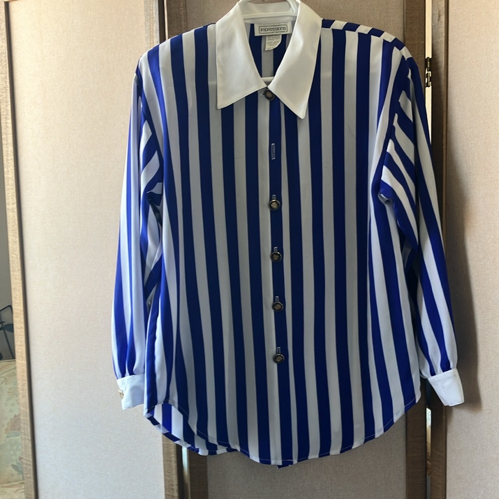 FINAL MARKDOWN Impressions of California awning stripe Blouse small
